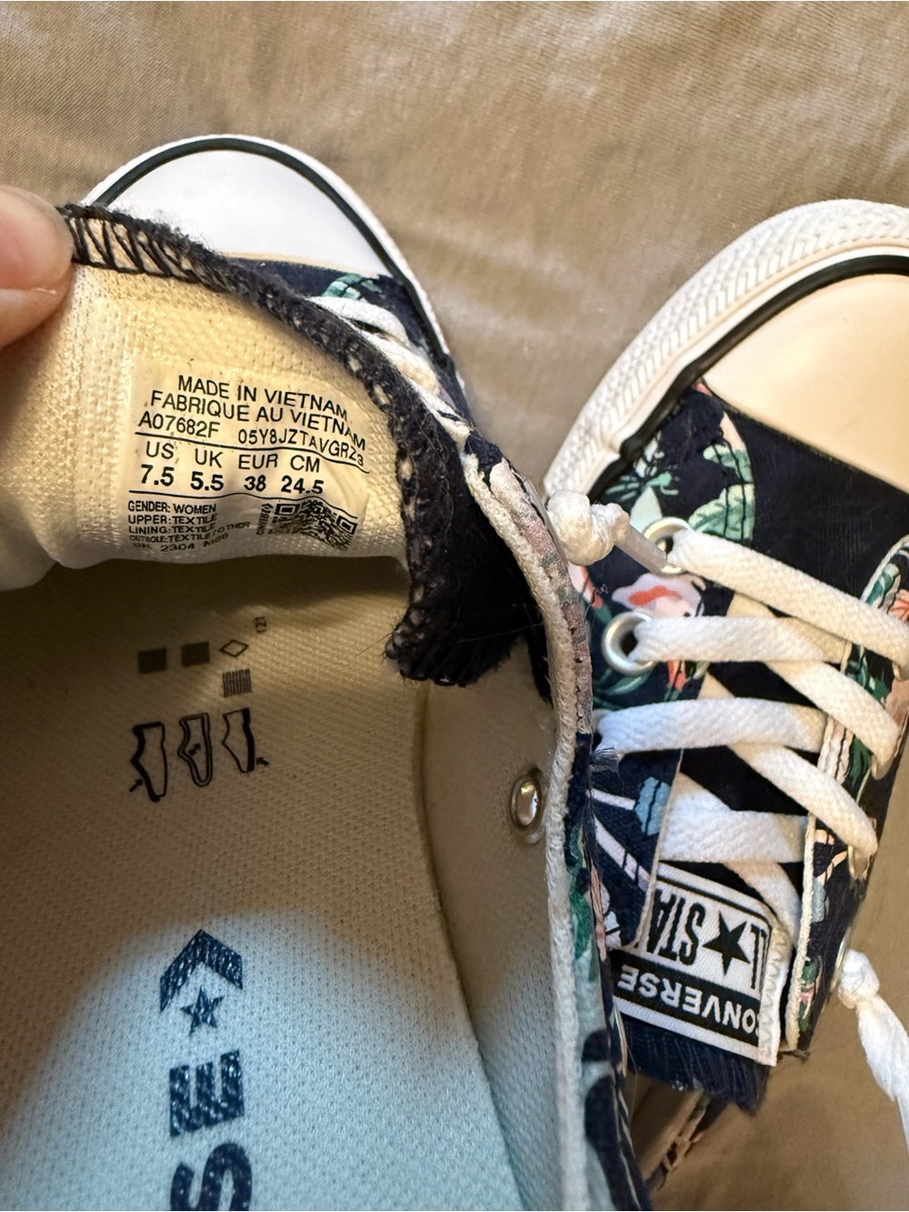 Converse Floral Low-Top Sneakers in Navy with Pink and Green Accents - Picture 3 of 4